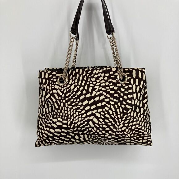 Kate Spade New York Animal Print Nylon Shoulderbag Silver Chain Black/Cream - Picture 2 of 10